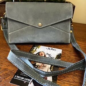 Portland Leather Storm (gray brushed leather) Envelope Crossbody Bag/Wallet
